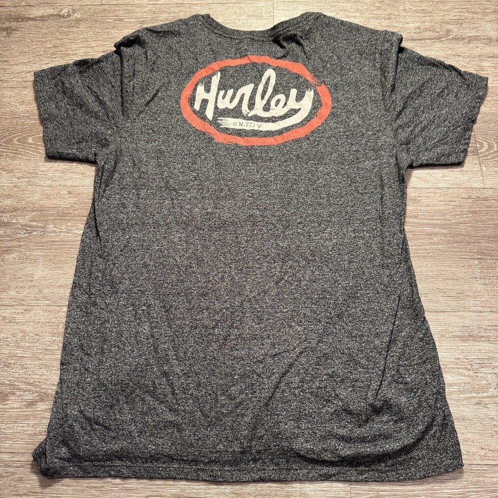 Hurley Shirt Mens Medium Gray Graphic Spellout Tee Beach Skate Surf Casual Adult
